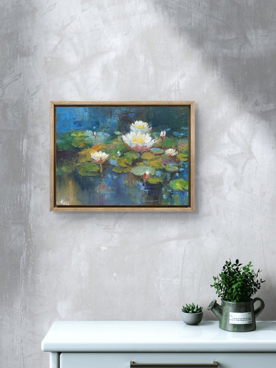 White Lily Pond – Impressionist Oil