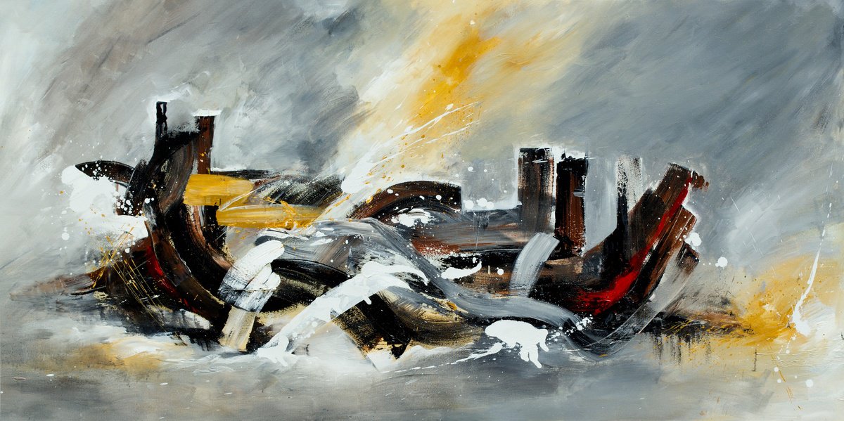 Abstract Acrylic Painting By Madhav Singh, 63 X 33", Gloomy Clouds, Original Artwork