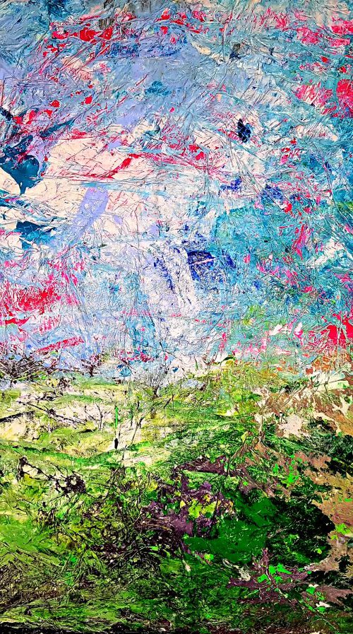 Senza Titolo 186 - abstract landscape - ready to hang - 105 x 79 x 2,50 cm - acrylic painting on stretched canvas by Alessio Mazzarulli