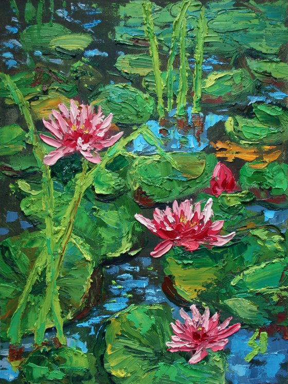 WATER LILIES, III / ORIGINAL OIL PAINTING