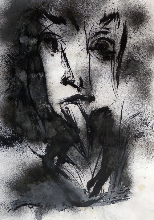 Portrait 18P1, ink on paper 41x29 cm by Frederic Belaubre
