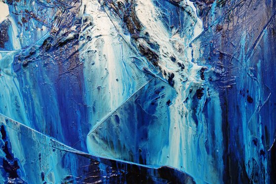 Blueberry Falls 120cm x 150cm Blue White Textured Abstract Art