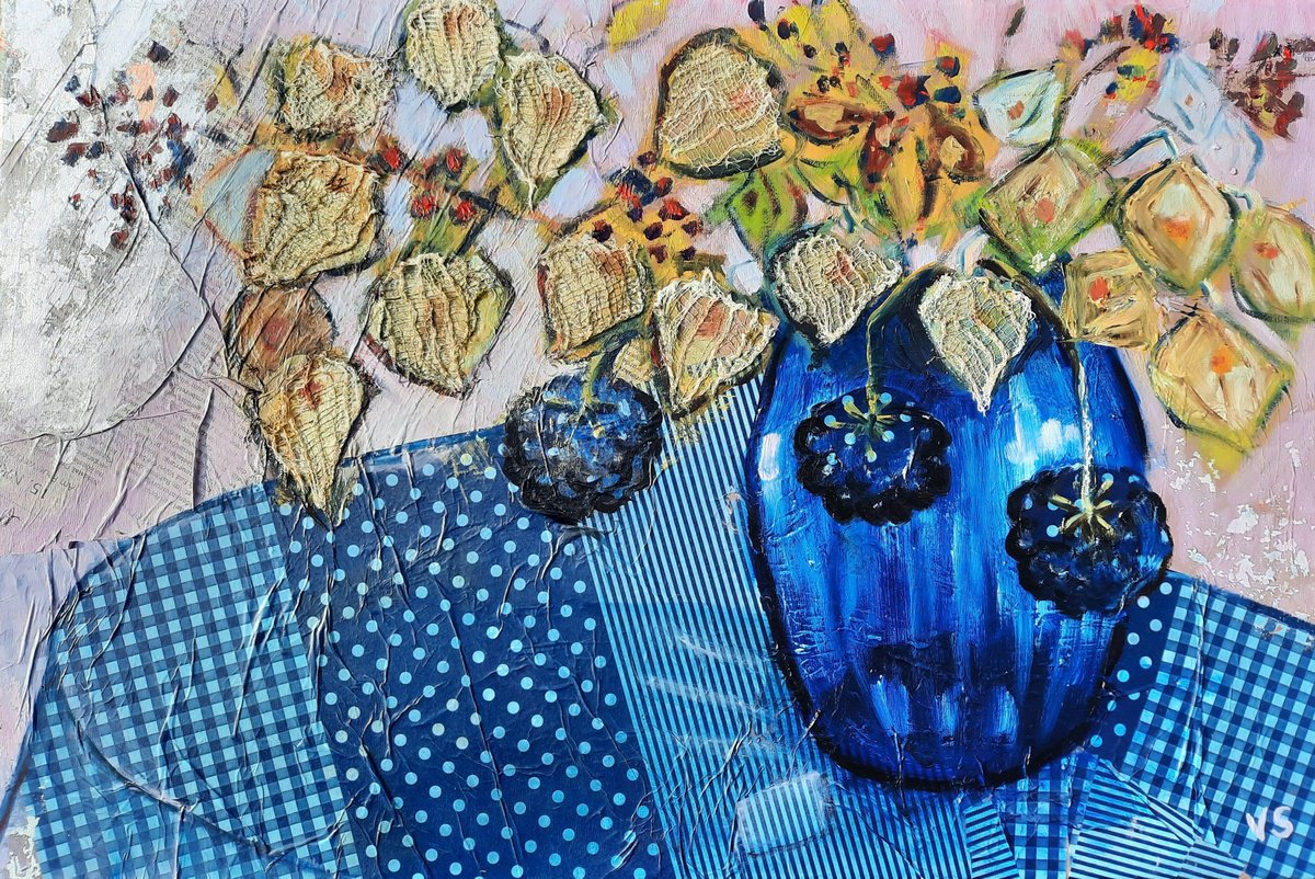 Expressive Botanical Painting By Vera Stein, 24 X 16", Still Life With Dried Physalis, Original Artwork