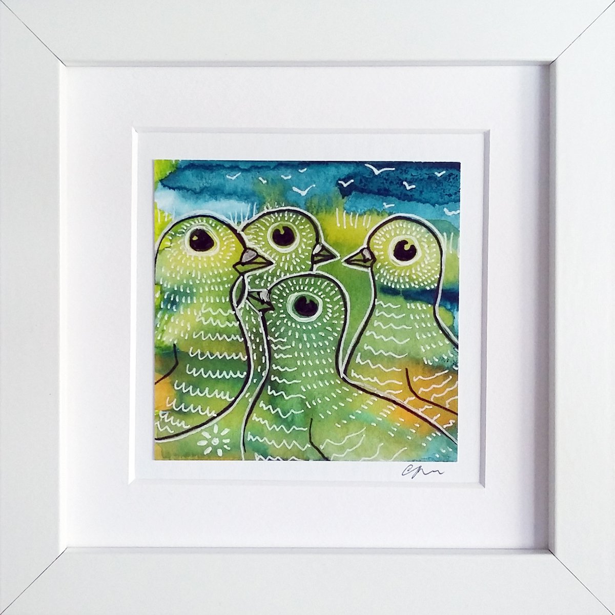 Feathered friends #1 (framed and ready to hang) by Carolynne Coulson