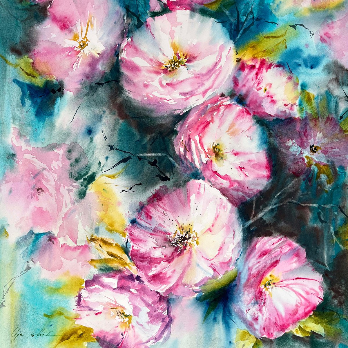 Impressionistic Watercolour , Blooming Sakura By Olga Koelsch, 22 X 30, Artwork For Sale On Artfinder