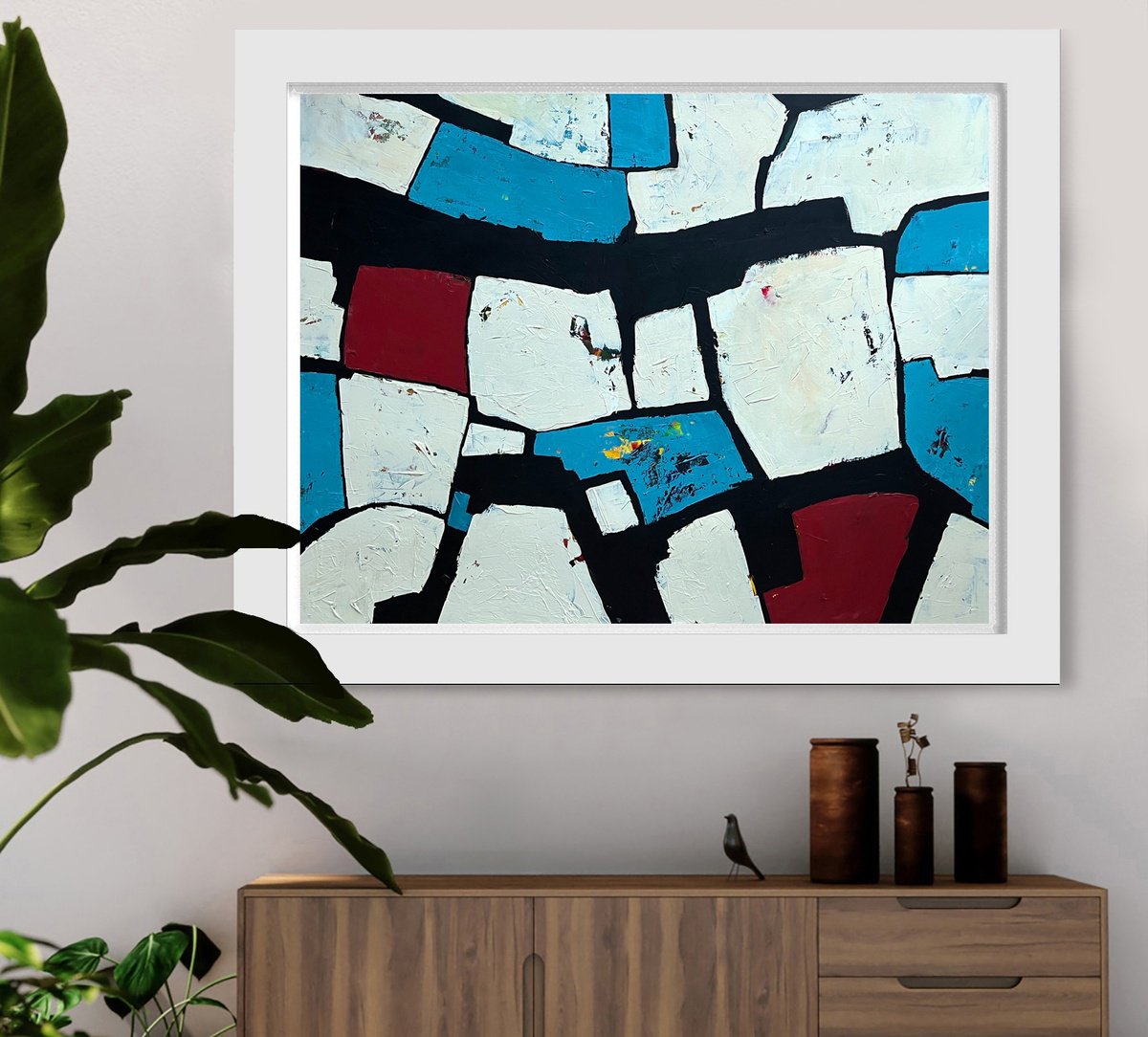 Geometric Abstract Acrylic Painting By Nick Molloy, 53 X 41", Wild Life, Original Artwork