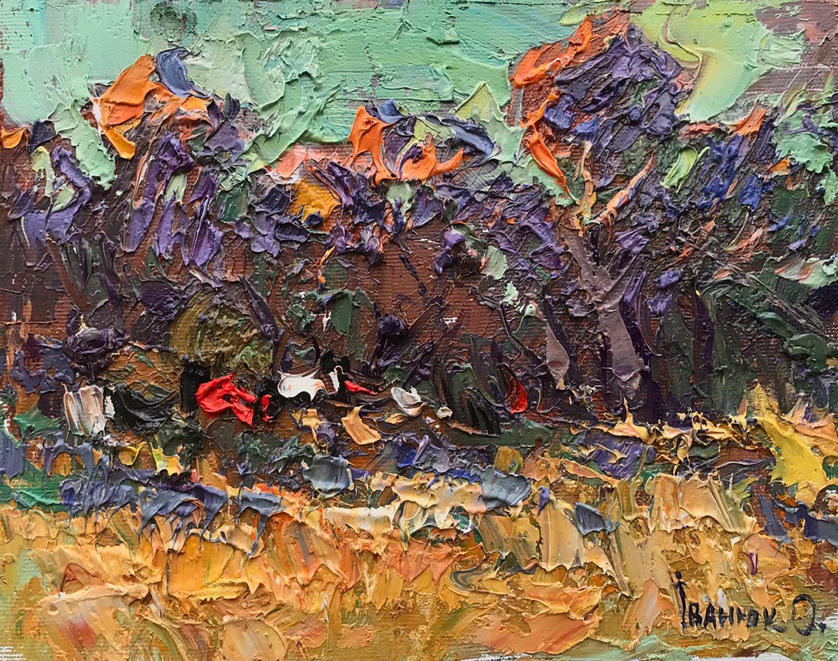 Impressionistic Landscape Oil Painting By Kalenyuk Alex, 10 X 8", Warm Evening, Original Artwork