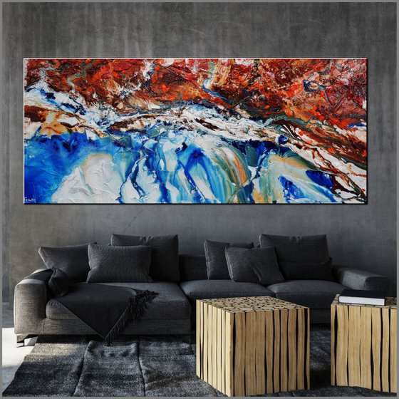 Blue Silk 240cm x 100cm Huge Texture Abstract Art