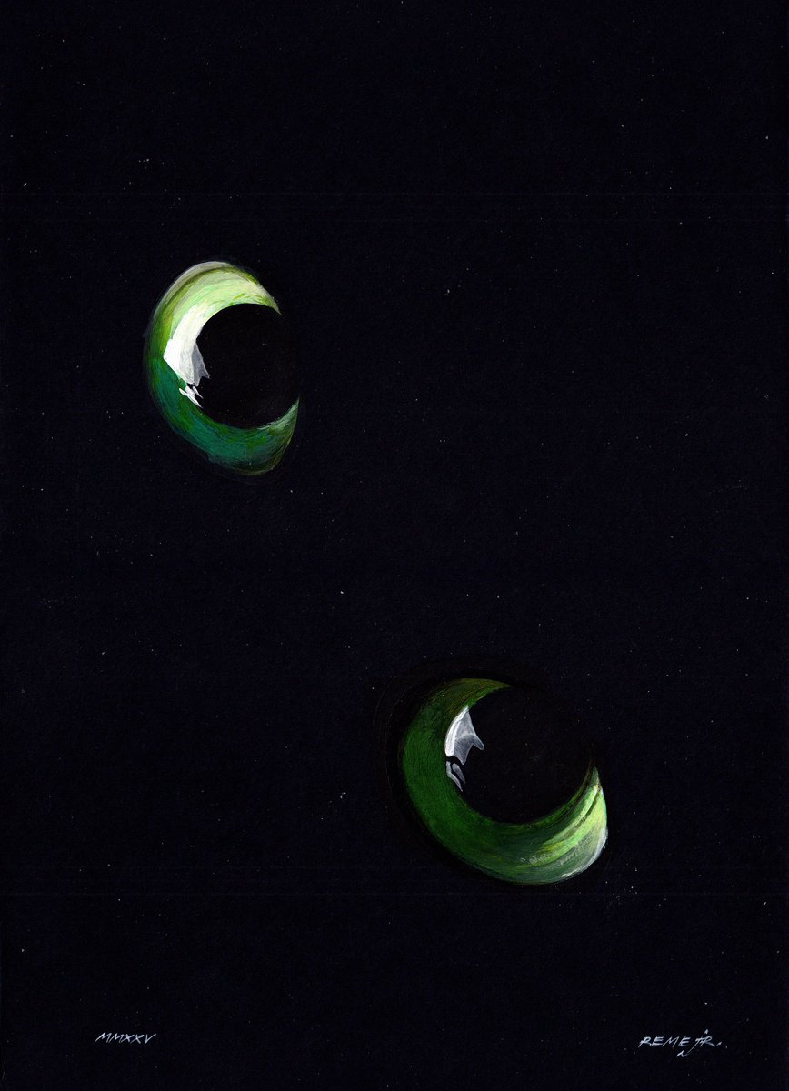 Photorealistic Animal Acrylic Painting By Reme Jr., 10 X 14", Black Cat By Night Ii, Original Artwork