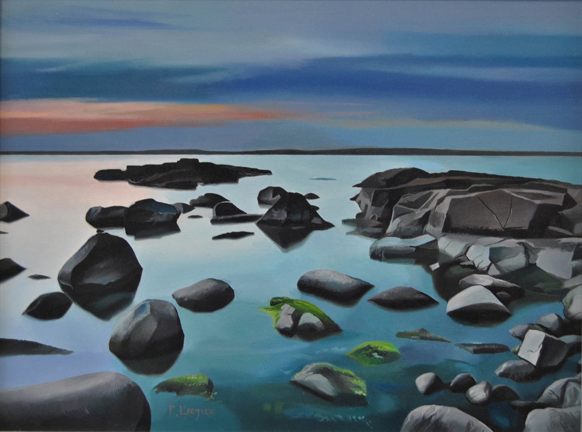 Photorealistic Landscape Oil Painting By Valeri Tsvetkov, 16 X 12", Seascape, Original Artwork