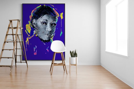Huge XXXL bright portrait - "Black queen" - Pop Art - Portrait - Contemporary art - Girl - Modern portrait - Purple