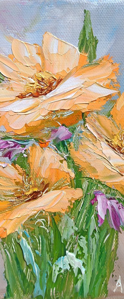 Yellow flowers (24x18cm, oil painting, palette knife) by Anush Emiryan