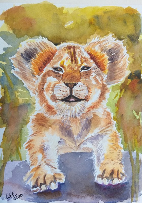 Baby Lion, animal, gift, animals watercolor painting
