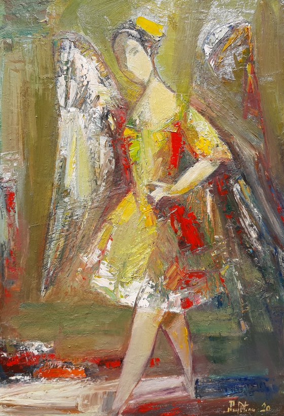 Ballerina - Angel 42x58cm ,oil/canvas, abstract portrait