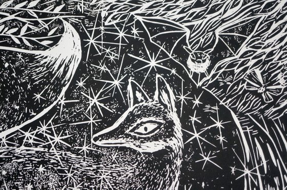 Nocturn Wildlife Linocut Print