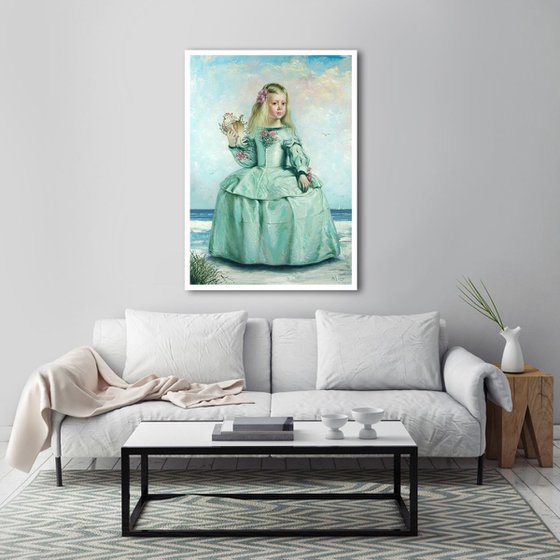 TURQUOISE MENINA or GIRL WITH A SEASHELL (Inspired by Diego Velázquez - Gift Beach Home Decor Beach House Decor)