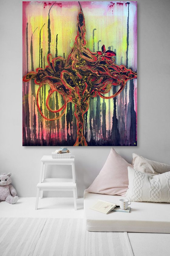 Fantasy Flower - X Large Abstract Painting on Canvas Ready to Hang