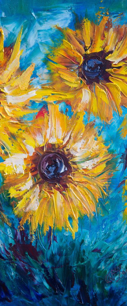 Sunflowers - II (palette knife) by Lena Owens at OLena Art