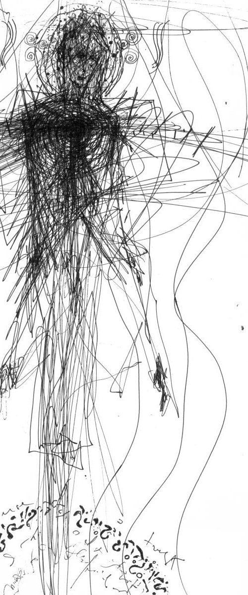 VIBRATION SIGNAL ANGEL SPIRITUAL ECLECTIC ONIRIC INK DRAWING BY KLOSKA DESIRE TO ESCAPE FROM MUNDANE WORLD by Kloska Ovidiu