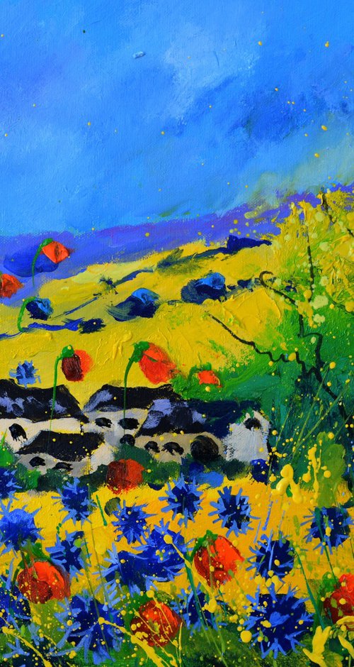 Poppies and blue cornflowers in my countryside by Pol Henry Ledent