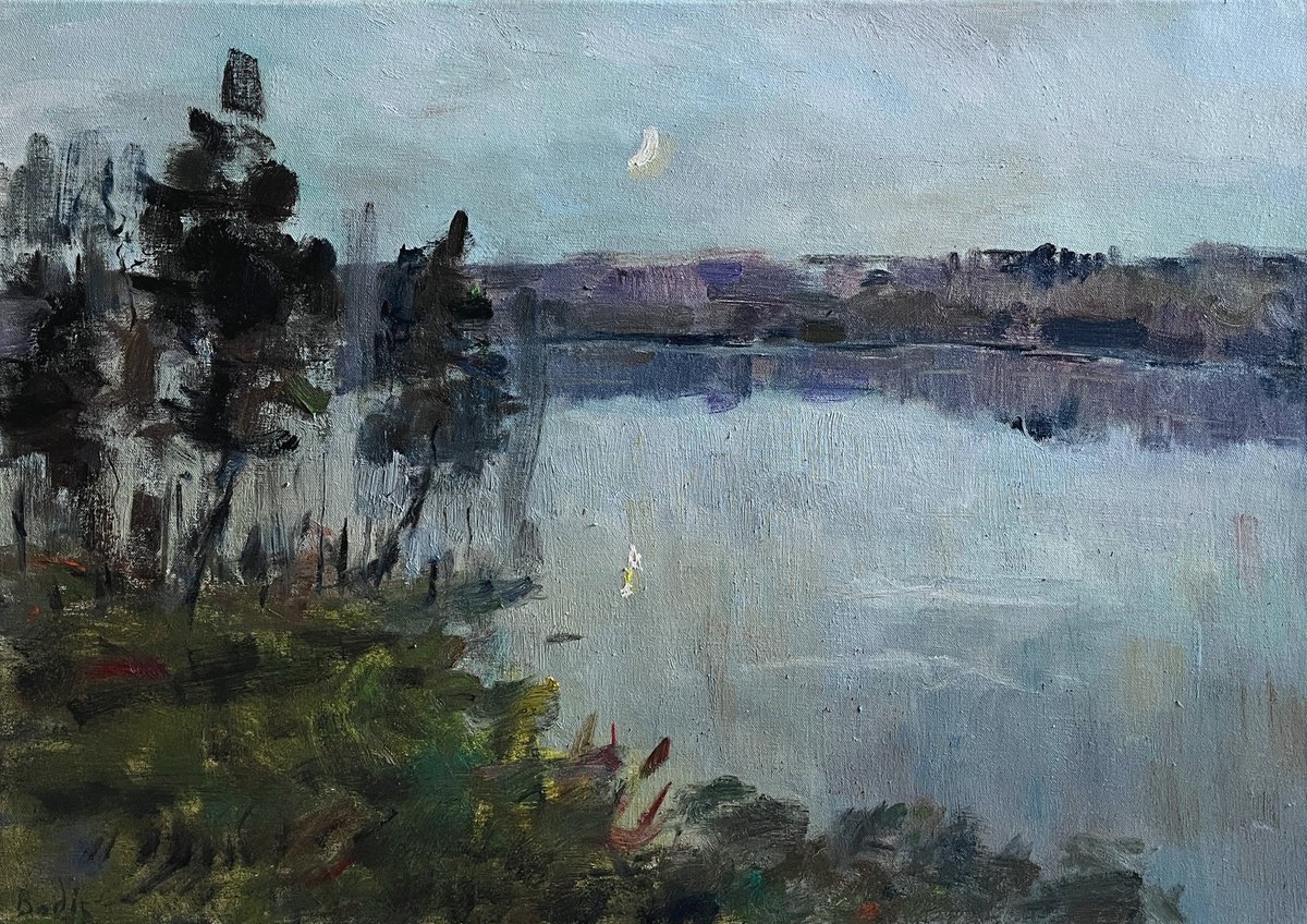 Impressionistic Landscape Oil Painting By Bohdan Dobrivskyi, 28 X 20, Silent Night, Original Artwork