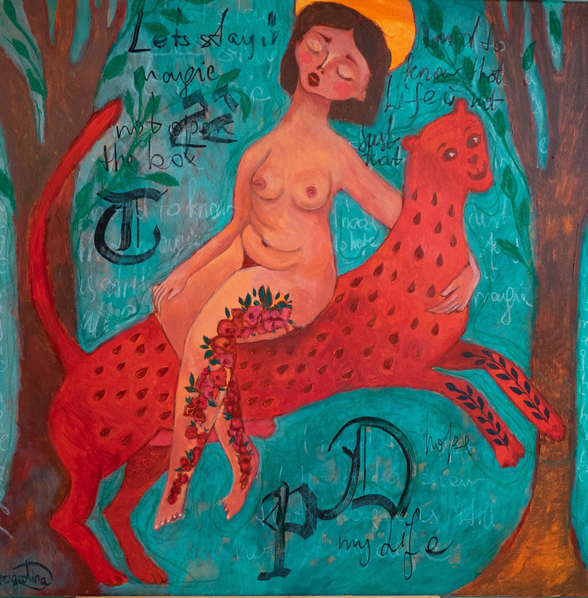 Impressionistic Portrait Acrylic Painting By Dasha Pogodina, 31 X 31, Driada - I Feel The Earth, Original Artwork