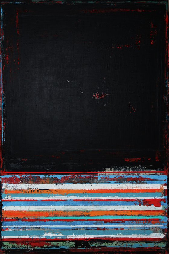 RED LINE - 120 X 80 CMS - ABSTRACT ACRYLIC PAINTING TEXTURED * RED * ANTHRACITE