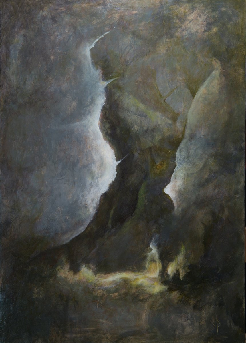 Expressive Abstract Oil Painting By Vadims Pjatrikovs, 12 X 17", Silhouette, Original Artwork