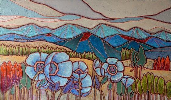 Blue poppies in the mountains