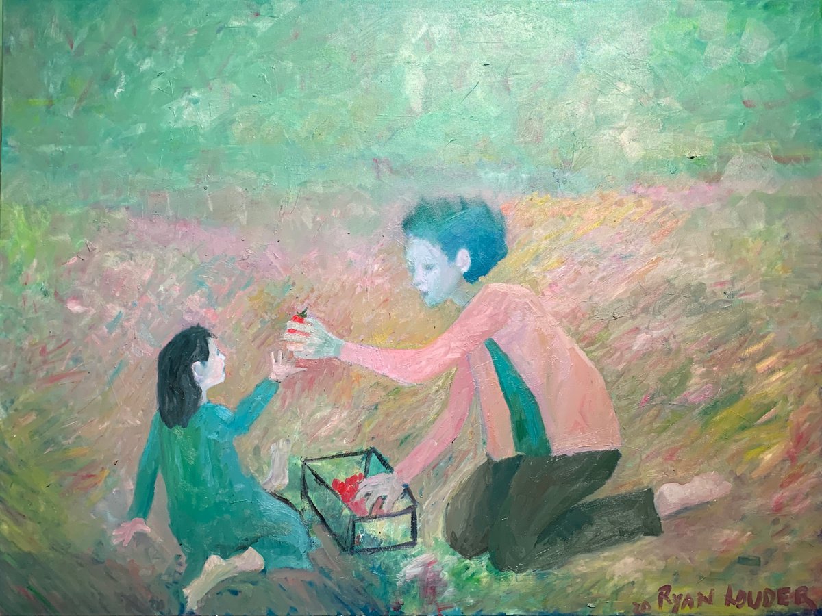 Impressionistic Portrait Oil Painting By Ryan Louder, 48 X 36", The Best Strawberry, Original Artwork