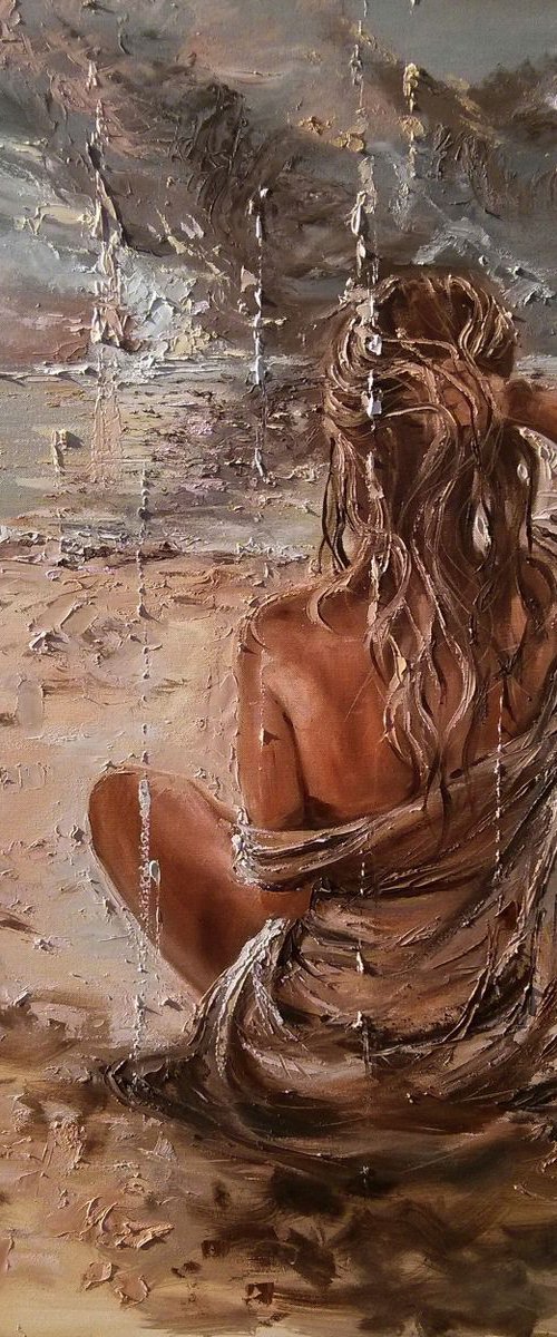 " MAGIC PLACES ... "- LARGE SIZE SEA SAND liGHt  ORIGINAL OIL PAINTING, GIFT, PALETTE KNIFE by Monika Luniak
