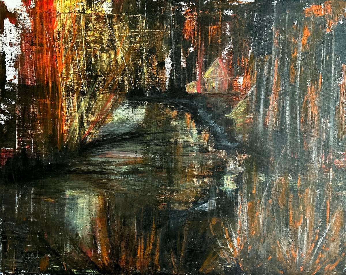 Abstract Acrylic Painting By Sapna Sharon, 20 X 16", Silence Of The Lake, Original Artwork