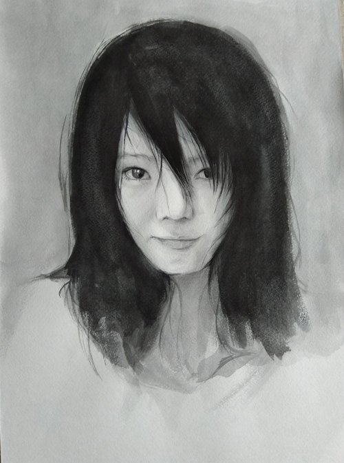 Black white portrait-Chinese(31x43cm, watercolor, paper) by Kamsar Ohanyan