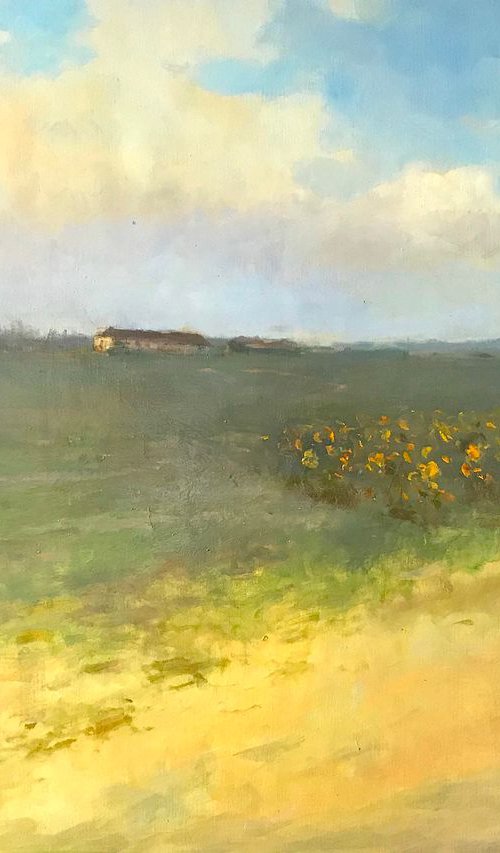 Meadow, Landscape,  Original oil Painting, Handmade artwork, Signed, One of a Kind by Karen Darbinyan