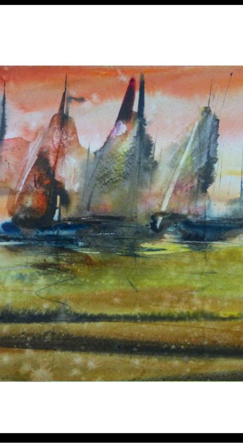 sailboats, watercolor painting 30x21 cm by Nastasia Chertkova