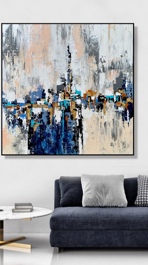 City Living - LARGE, MODERN, PALETTE KNIFE ABSTRACT ART – EXPRESSIONS OF ENERGY AND LIGHT. READY TO HANG! by Julijana Ravbar