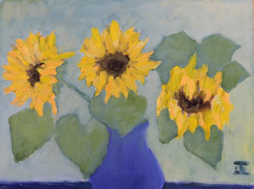 Sunflowers in blue vase by Elena Zapassky