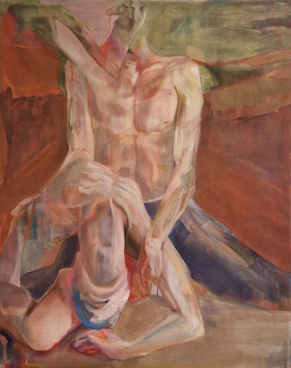 Expressive Portrait Oil Painting By Dick Van Dijk, 31 X 39, Tenderness Is Radical, Original Artwork