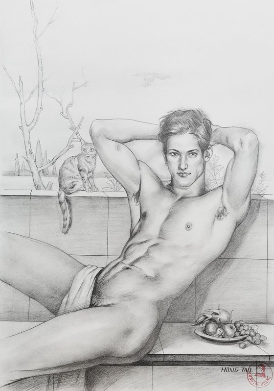 Young  man with a cat