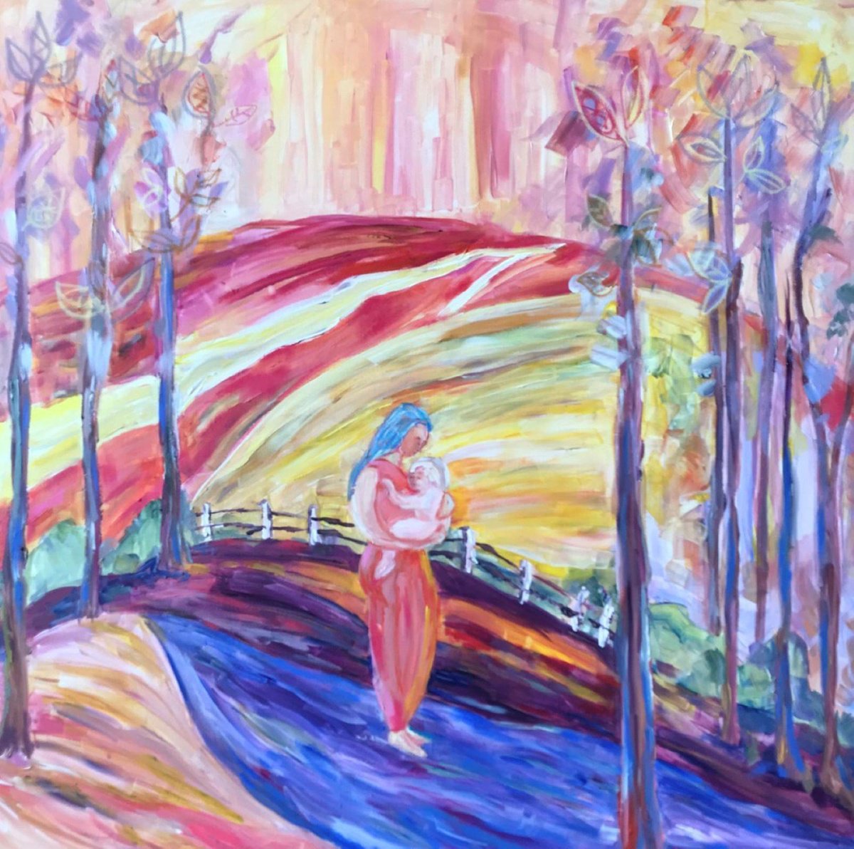 Abstract Portrait Acrylic Painting By Tetiana Pchelnykova, 35 X 35", Cultivating Hope, Original Artwork