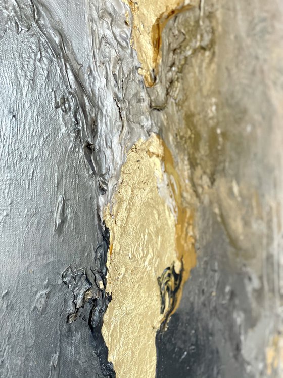 Paesaggio Poetico XXIV - Original painting - Black - Gold - Silver