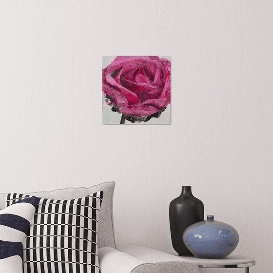 “Rose alone” square original acrylic painting on canvas