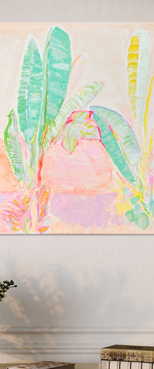 'Red Sunset Banana Leaves' by Kathryn Sillince