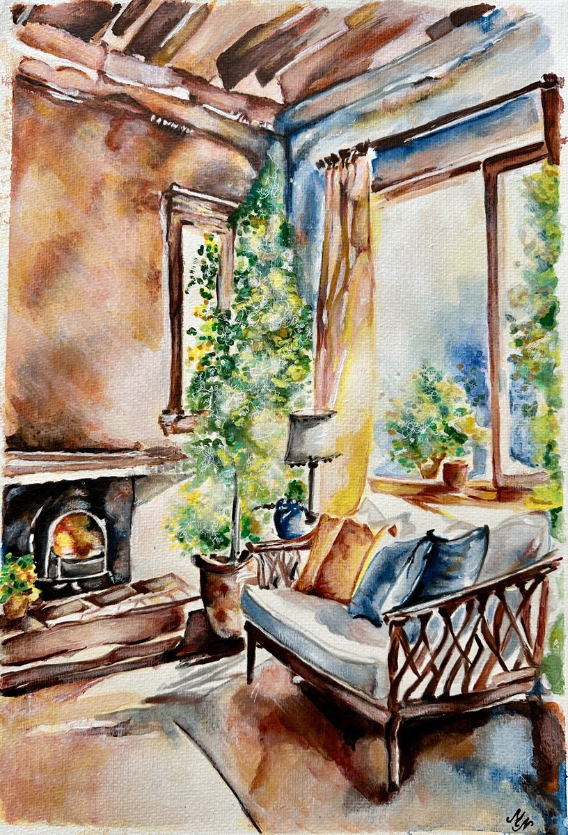 Impressionistic Cityscapes Painting By Misty Lady - M. Nierobisz, 13 X 19", Sunny Garden Room, Original Artwork
