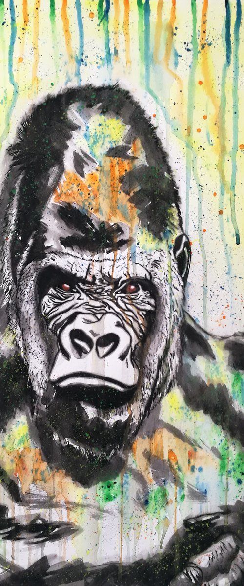 Big Boy. Watercolour Gorilla Painting on Paper. Free Worldwide Shipping by Steven Shaw
