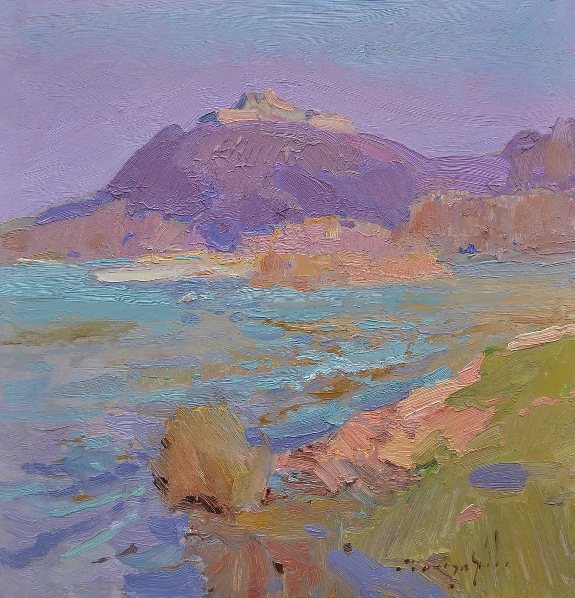 Impressionistic Landscape Oil Painting By Alexander Shandor, 16 X 16, Castle. Khust, Original Artwork