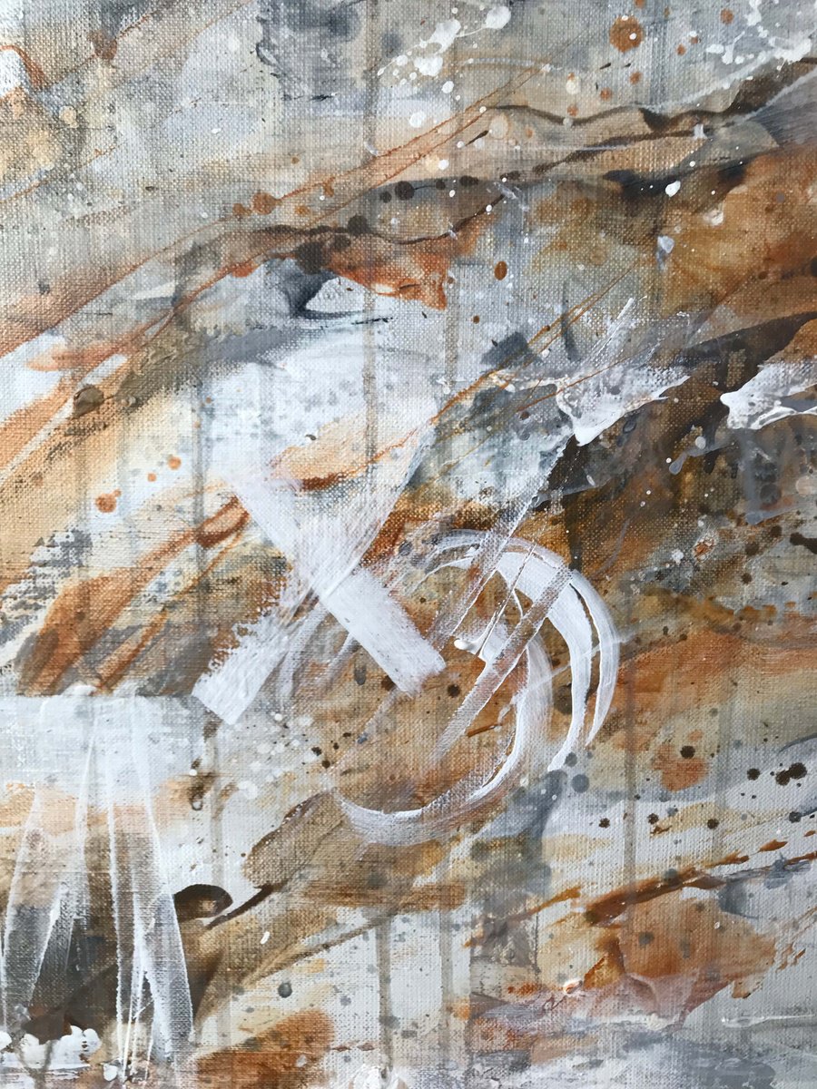 Expressive Abstract Acrylic Painting By Galina Poloz, 39 X 39, Grey Calendar 1., Original Artwork