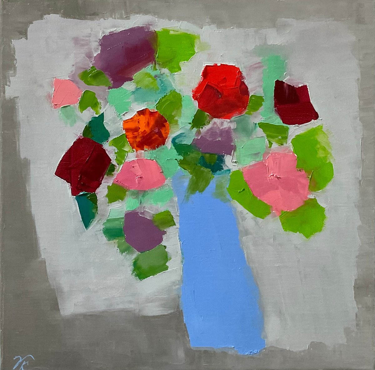 Impressionistic Botanical Oil Painting By Vera Klimova, 12 X 12", Caprice, Original Artwork