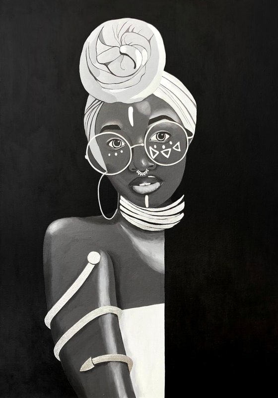 Geometry and Grace - stylized portrait African woman