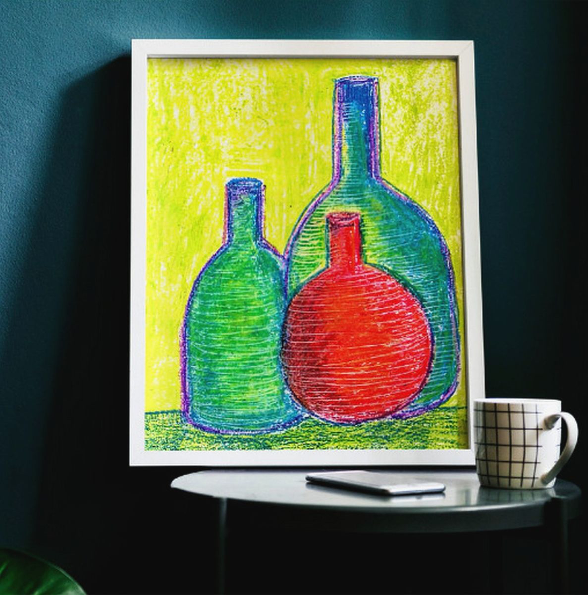 Wallpaper Still Life With Green Bottles Oil Pastel Paintin Artfinder For Android Free